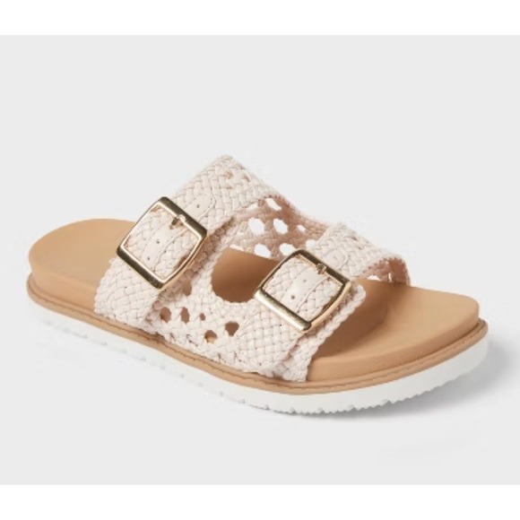 Cat & Jack Other - Cat & Jack‎ Woven Slide Sandals Girls Size 3 White Braided Buckle Straps NWT